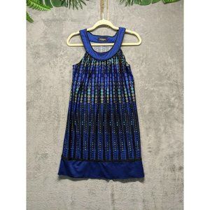 🍑ALYNPAIGE Women Halter Dress Knit Sleeveless Blue w/ Geometric Pattern SIZE 0